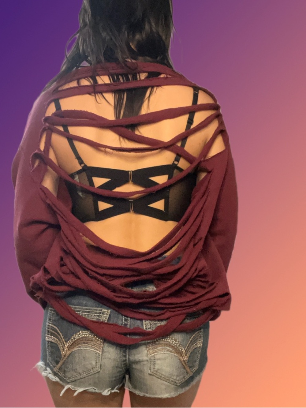 Burgundy Distressed Sweatshirt with Patch - Picture 2 of 5